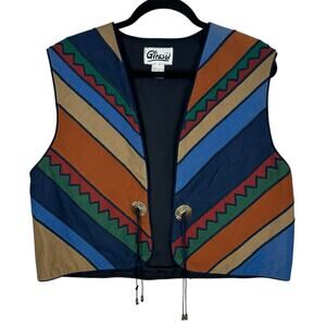 Vintage Girasol Vest Mens Large Conchos Boho Southwestern Mexico Festival Hippie